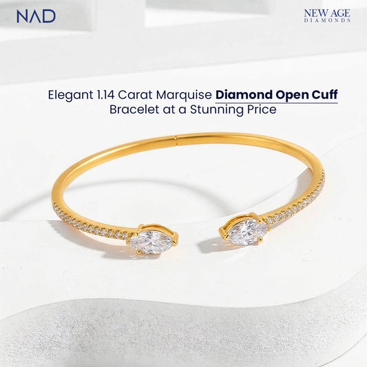 Marquise Diamond Open Cuff Bracelet in Gold Vermeil 925 Silver