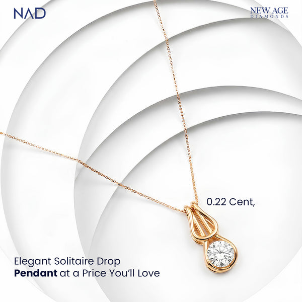 Solitaire Drop Lab Diamond Pendant with Chain – 0.22 Ct, 18Kt Gold Finish