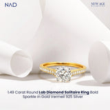 Round Solitaire Diamond Ring in Gold Vermeil 925 Silver