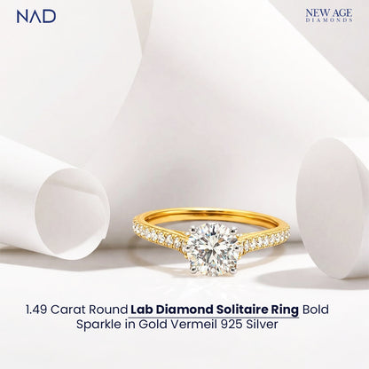 Round Solitaire Diamond Ring in Gold Vermeil 925 Silver
