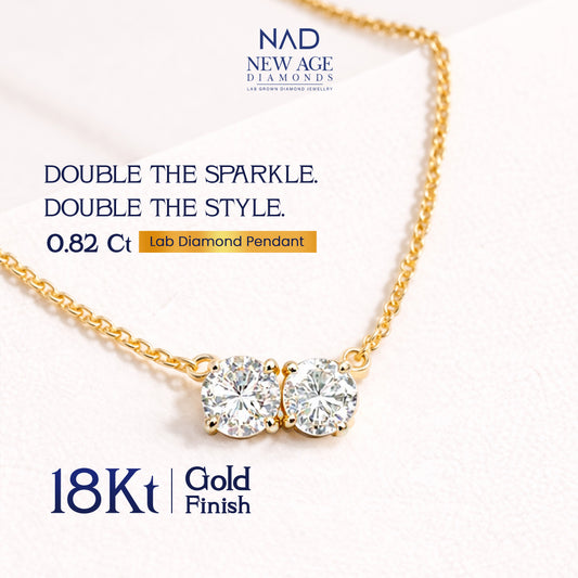 Double Diamond Lab Pendant with Chain in 18kt Gold Finish (925 Silver) - 0.82 Cent