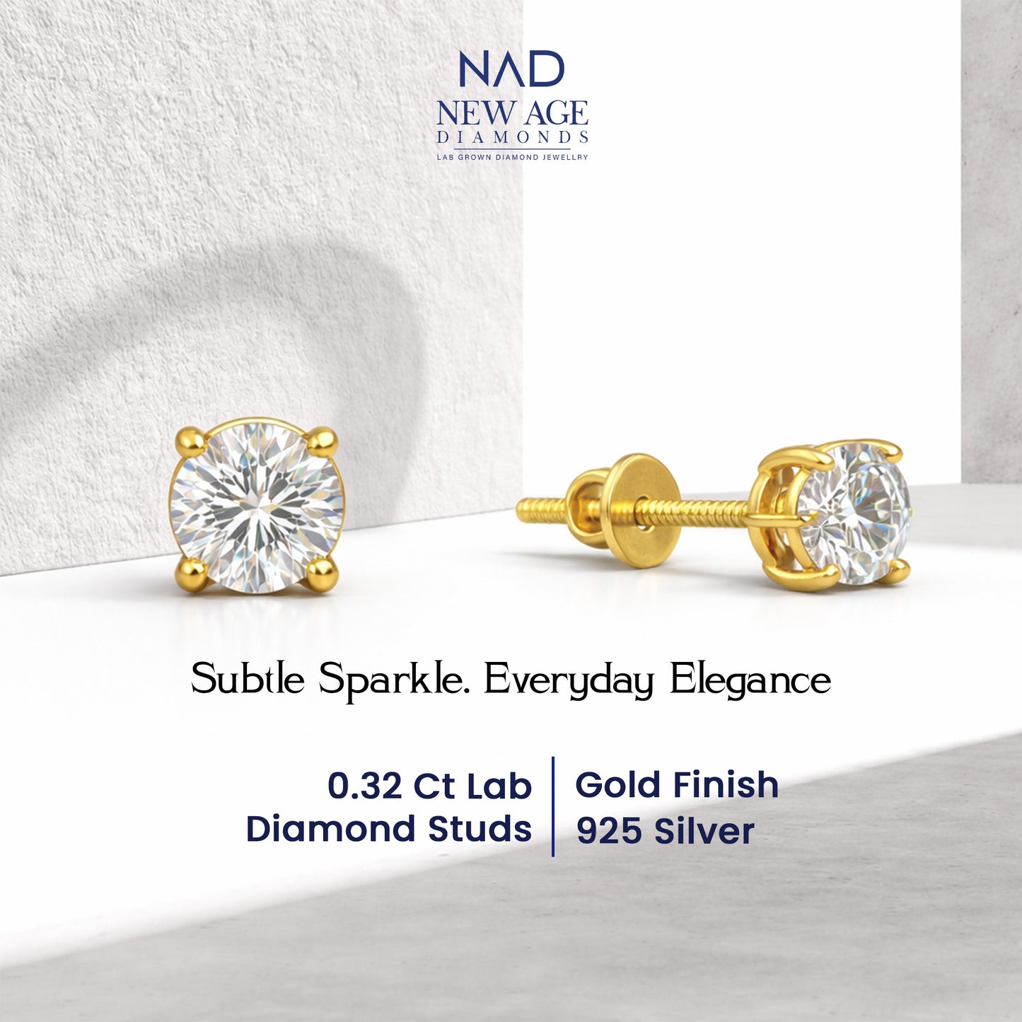 Round Solitaire Lab DIamond Stud Earring in Gold FInish (925 Silver) – 0.32 Ct Diamond