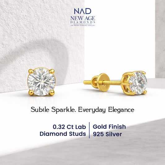 Round Solitaire Lab DIamond Stud Earring in Gold FInish (925 Silver) – 0.32 Ct Diamond