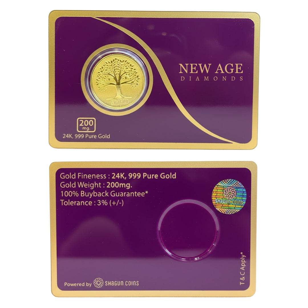200 mg 24K (999) Pure Gold Coin - Certified Gold by New Age Diamonds