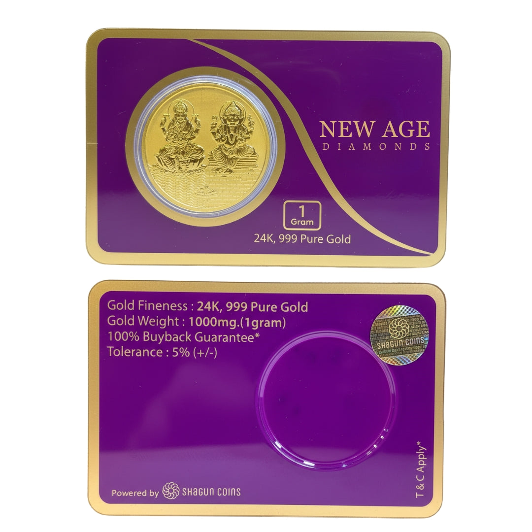 1 Gram Pure Gold Coin 24K 999 for Gifting & Savings | 100% Buyback Guaranteed | New Age Diamonds