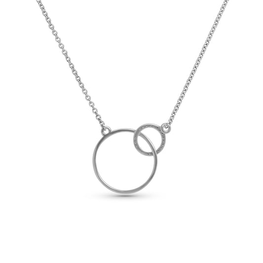 Minimalist Dual Circle Diamond Pendant in 92.5 Silvadium Silver, 0.06 ct, 2.59 g | IGI Certified & Hallmarked