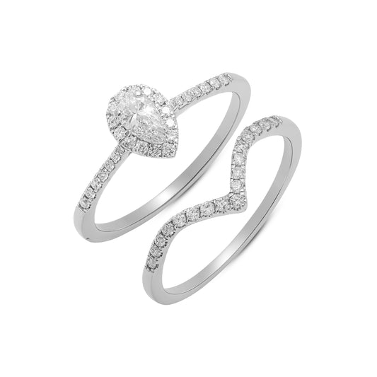 Lab Grown Diamond 0.72 CT Pear-Shaped Ring in 925 Silver with Palladium (Silvadium), 3.2g– IGI Certified, Hallmarked, Modern Minimalist Design