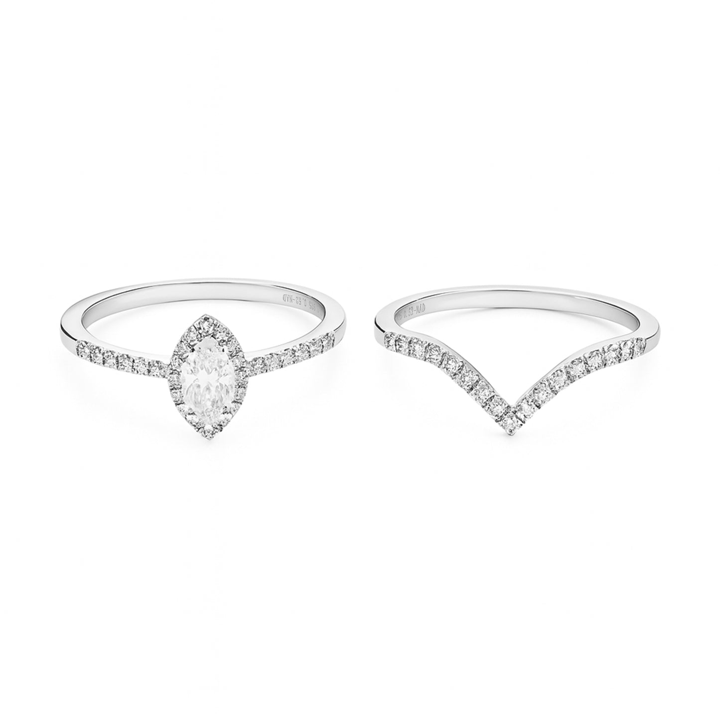 Lab Grown DIamond Marquise Cut Diamond Ring Set with Matching Band | 0.78 Ct, VS1, 3.10 gm | 925 Sterling Silver + Palladium | Women’s Engagement & Wedding Ring Set