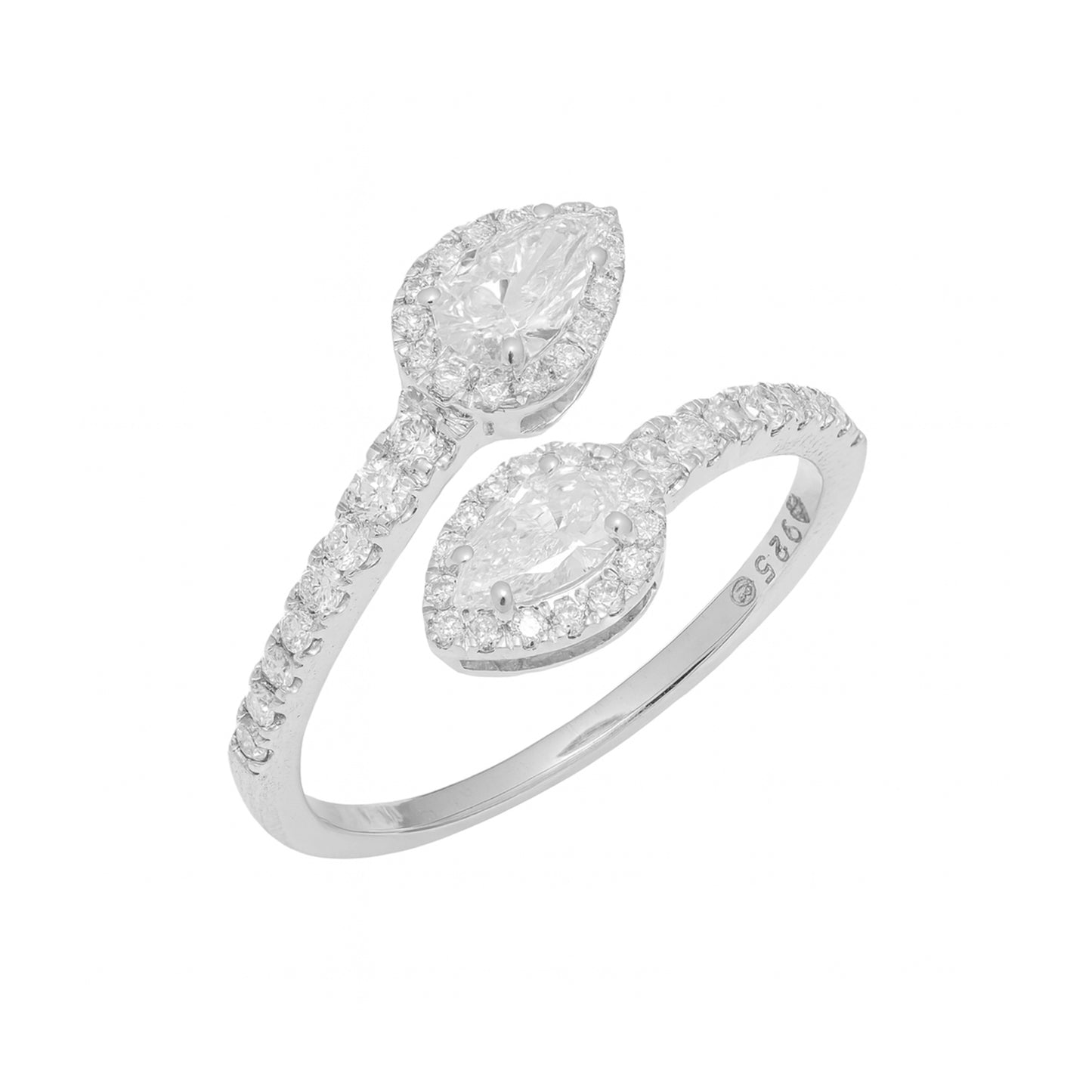 Elegant Double Pear Halo Lab-Grown Diamond Ring in Silvadium 0.85 Ct ,2.5 g 925 Hallmared and IGI Certified