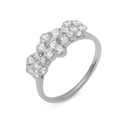 Triple Floral Cluster Lab-Grown Diamond Ring in Silvadium 1.05 Ct, 3.0 g, 925 Hallmared and IGI Certified