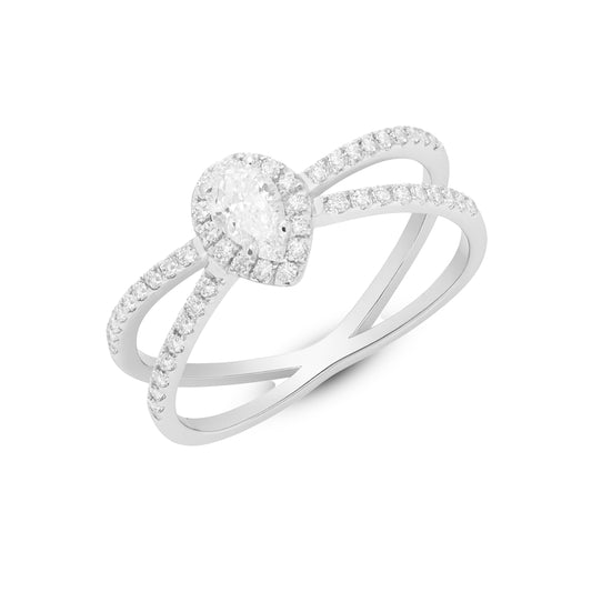 Pear Halo Double-Band Lab-Grown Diamond 0.65 Ct Ring in Silvadium (92.5 Silver + Palladium), 3.0 g, Hallmarked & IGI Certified: