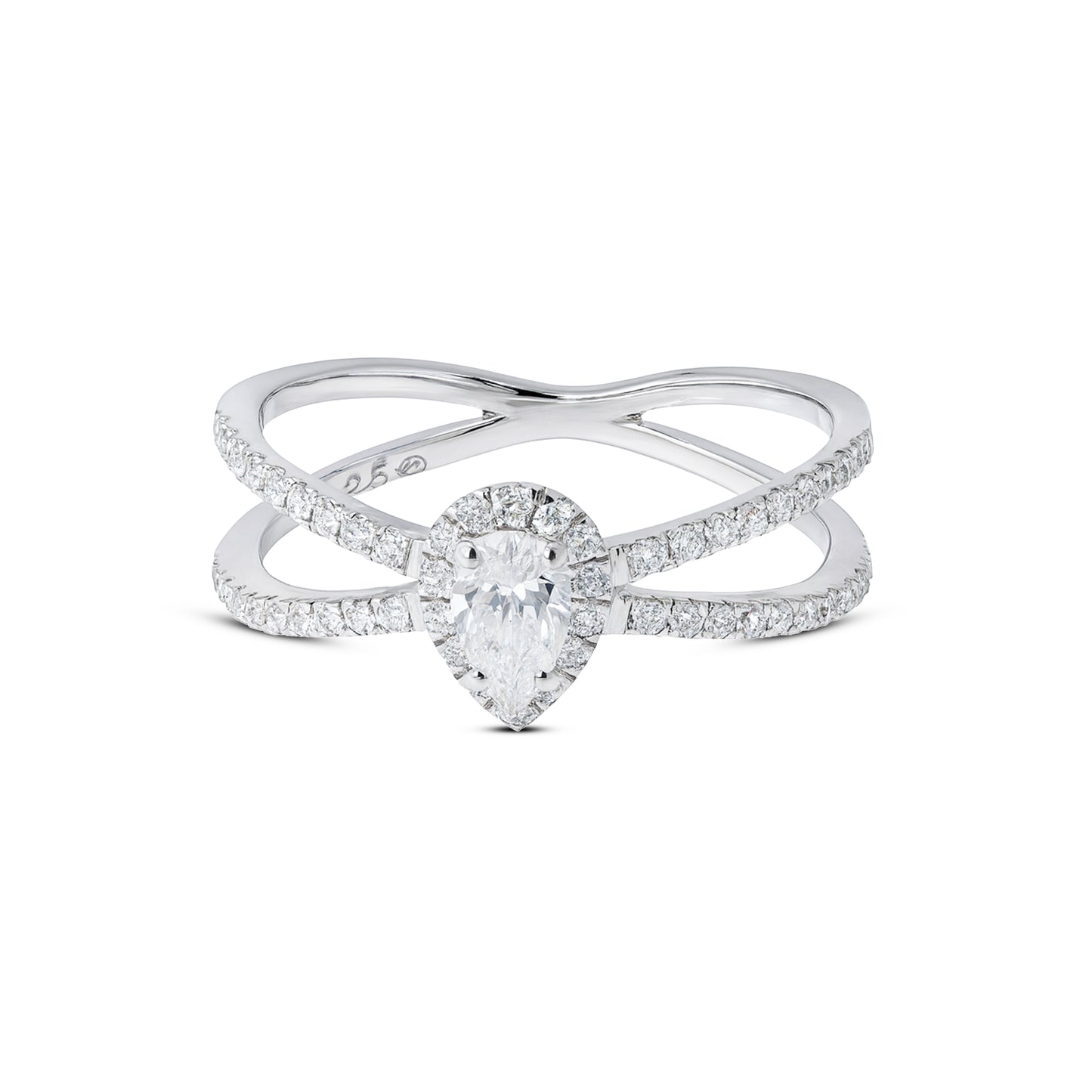 Pear Halo Double-Band Lab-Grown Diamond 0.65 Ct Ring in Silvadium (92.5 Silver + Palladium), 3.0 g, Hallmarked & IGI Certified: