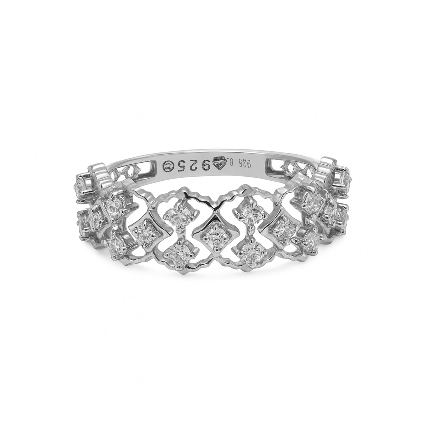 925 Silver & Palladium Designer Lab Diamond  Intricate Geometric Ring, 0.25 ct, 3.1 g | Hallmarked & IGI Certified