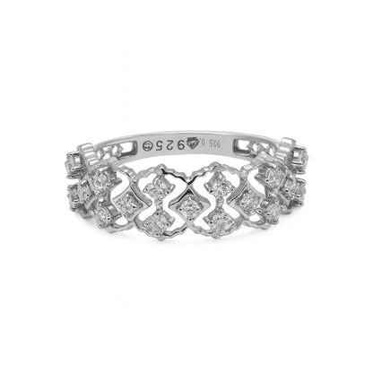 925 Silver & Palladium Designer Lab Diamond  Intricate Geometric Ring, 0.25 ct, 3.1 g | Hallmarked & IGI Certified