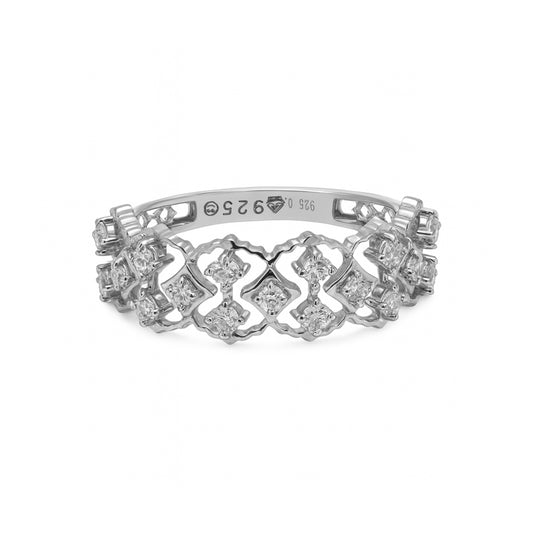 925 Silver & Palladium Designer Lab Diamond  Intricate Geometric Ring, 0.25 ct, 3.1 g | Hallmarked & IGI Certified