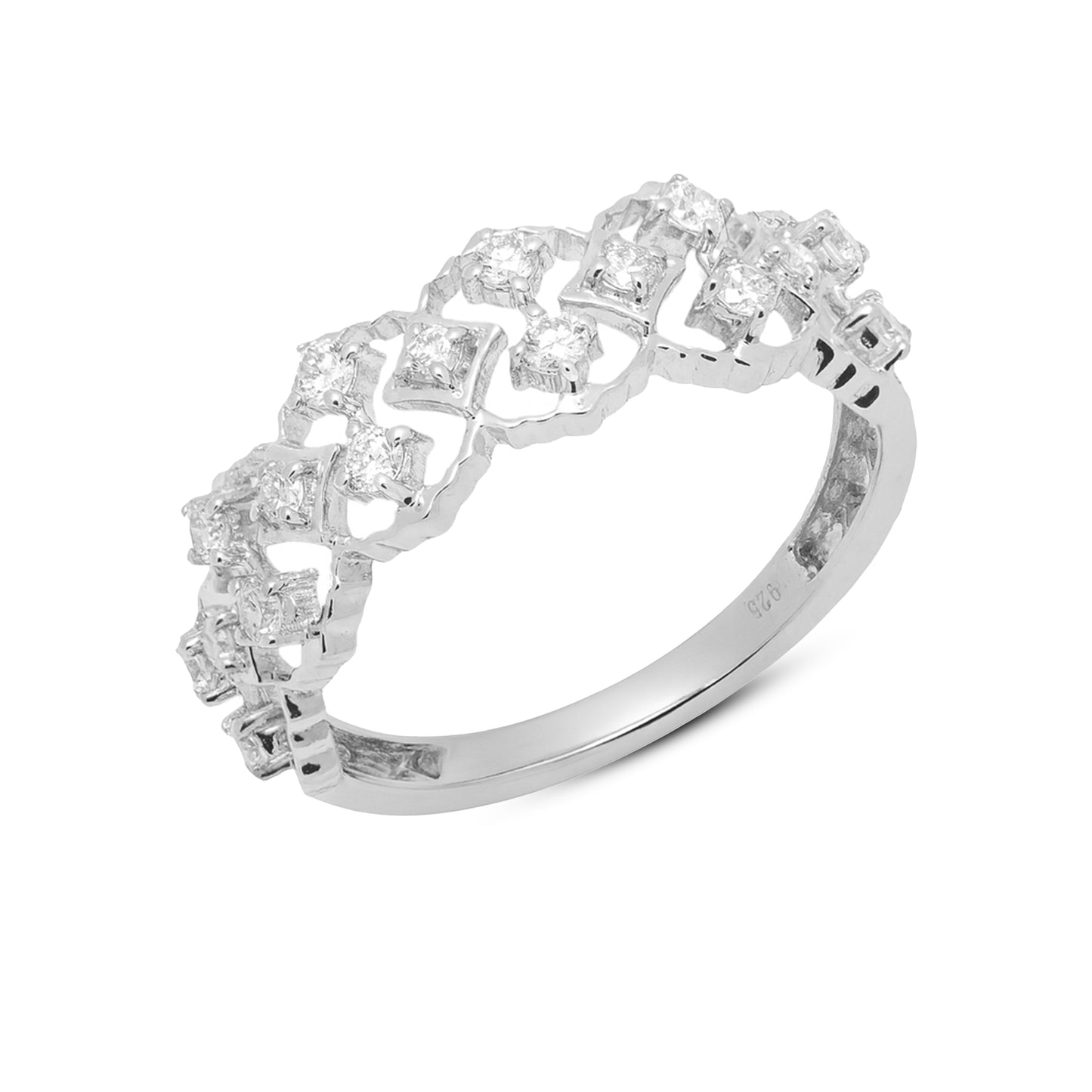 925 Silver & Palladium Designer Lab Diamond  Intricate Geometric Ring, 0.25 ct, 3.1 g | Hallmarked & IGI Certified