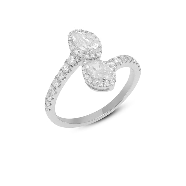 0.89 CT VS1 Eegant Double Marquise Halo Lab-Grown Diamond Ring in 1.93gm Silvadium (92.5 Silver + Palladium) | IGI Certified & Hallmarked