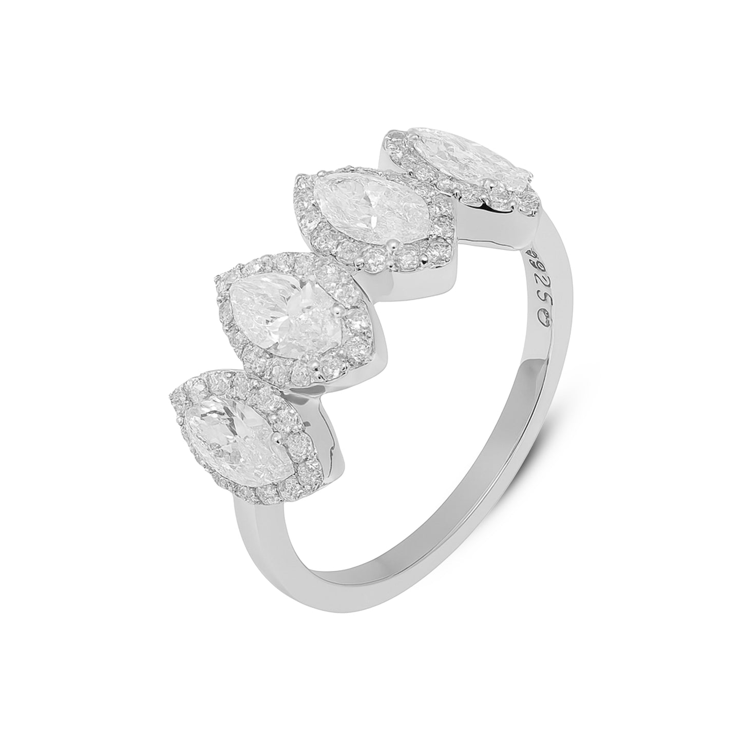 1.37 CT VS1 Four-Marquise Halo Lab-Grown Diamond Ring in 2.59gm Silvadium (92.5 Silver + Palladium) | Hallmarked & IGI Certified | New Age Diamond