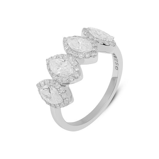 1.37 CT VS1 Four-Marquise Halo Lab-Grown Diamond Ring in 2.59gm Silvadium (92.5 Silver + Palladium) | Hallmarked & IGI Certified | New Age Diamond