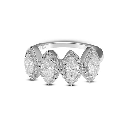 1.37 CT VS1 Four-Marquise Halo Lab-Grown Diamond Ring in 2.59gm Silvadium (92.5 Silver + Palladium) | Hallmarked & IGI Certified | New Age Diamond