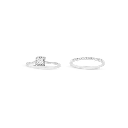 Lab Grown Diamond 0.44 CT IGI Certified Princess Cut Engagement Ring Set in 925 Silver with Palladium – Modern Minimalist Halo Design for Women, Hallmarked & Gift-Ready