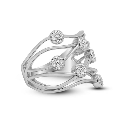 0.28 CT IGI Certified Round Cut Lab Grown Diamonds Ring in 92.5 Silver with Palladium (Silvadium) -   Multi-Row Statement Ring  for Women – Fine Jewelry Gift for Anniversary, Wedding, or Special Occasion