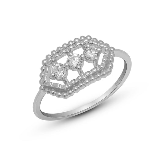 0.24 CT, VS1 IGI Certified Lab Grown Diamond Three Stone Ring in 92.5 Silver with Palladium (Silvadium) - Hallmarked Beaded Vintage Design By New Age Diamonds