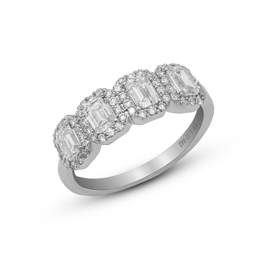 1.12 CT, VS1 IGI Certified Lab Grown Emerald Cut Diamond Halo Ring in 92.5 Silver with Palladium (Silvadium) -Hallmarked | Sustainable Diamond Band By New Age Diamonds