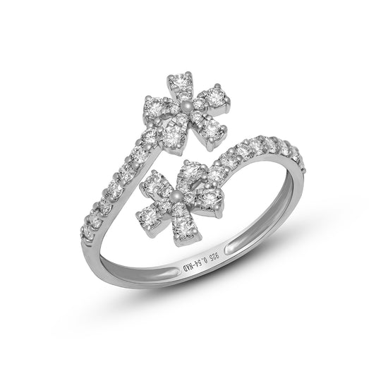 0.54 CT, VS1 IGI Certified Lab Grown Diamond Flower Ring in 92.5 Silver with Palladium (Silvadium) - Hallmarked | Adjustable Floral Design By New Age Diamonds