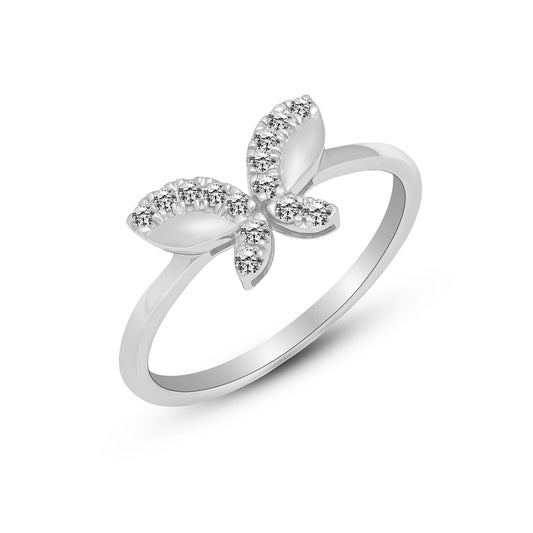 Lab Grown Diamond Ring in 925 Silver with Palladium 0.15 CT, VS1, IGI Certified Round Cut Modern Minimalist Butterfly Design for Girls and Women, Hallmarked & Gift-Ready