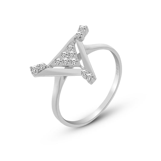 Lab Grown Diamond Geometric Triangle Ring in 925 Silver + Palladium (Silvadium), 0.19 CT, VS1 IGI Certified  Modern Minimalist Butterfly Design for Girls and Women, Hallmarked & Gift-Ready