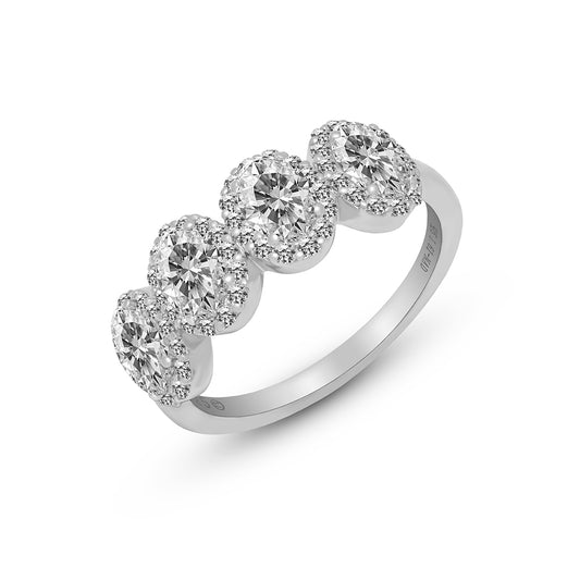 1.61 CT, VS1 IGI Certified Lab Grown Diamond Oval Cut Halo Ring in 92.5 Silver with Palladium (Silvadium) - Engagement, Anniversary & Wedding Band Jewelry for Women