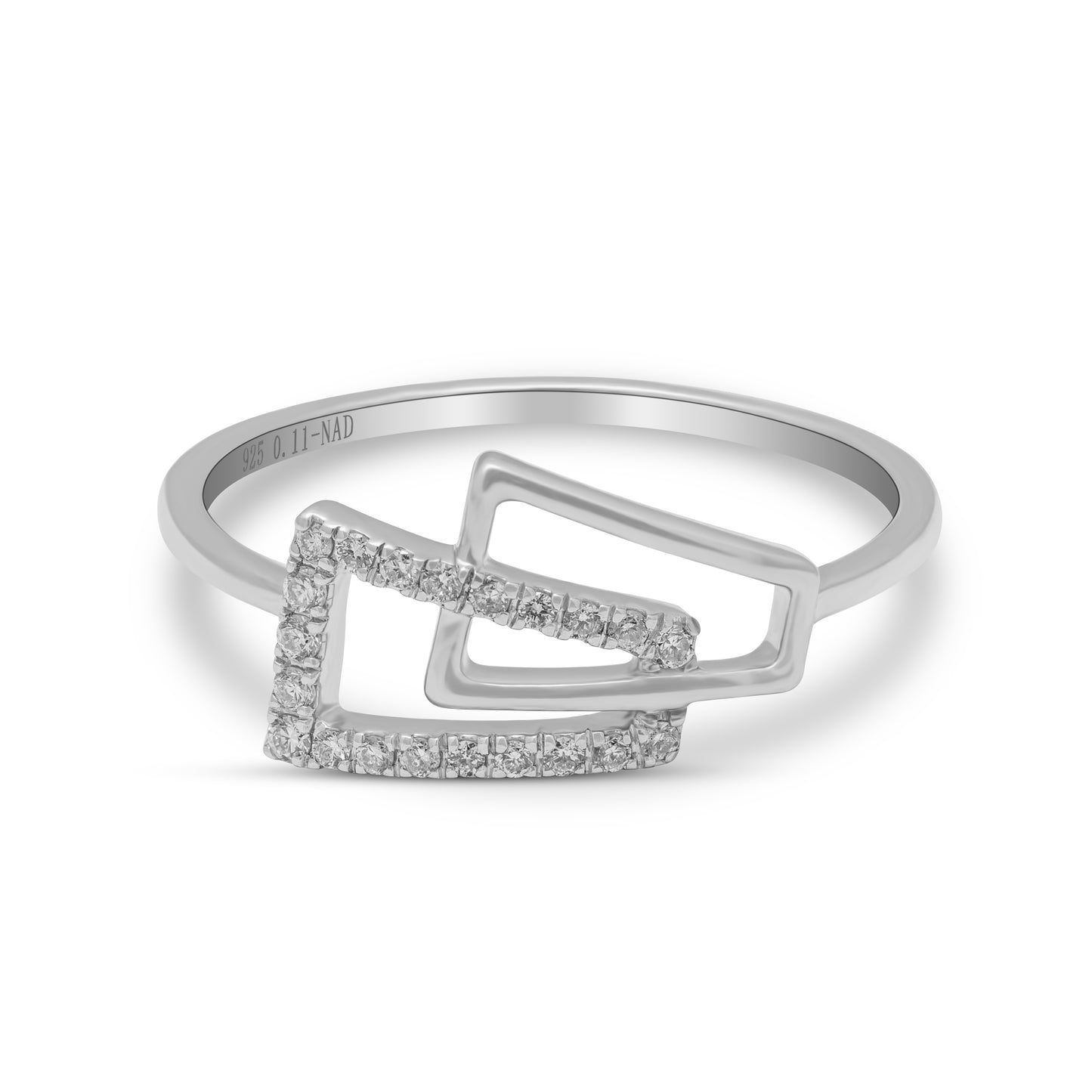 0.11 CT, VS1 IGI Certified Lab Grown Diamond Geometric Open Frame Ring in 92.5 Silver with Palladium (Silvadium) - Elegant and Modern Minimalis Ring By New Age Diamonds
