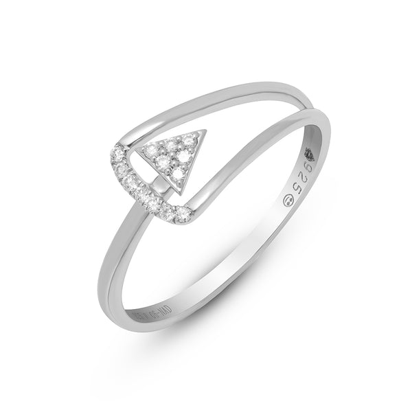 0.06 CT Diamond Triangle Arrow Ring in 925 Sterling Silver – Hallmarked & Certified Women’s Minimalist Geometric Jewelry by New Age Diamonds
