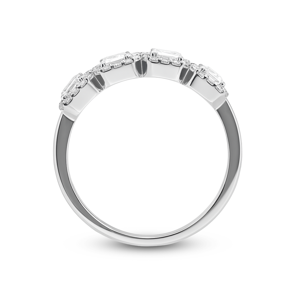 1.12 CT, VS1 IGI Certified Lab Grown Emerald Cut Diamond Halo Ring in 92.5 Silver with Palladium (Silvadium) -Hallmarked | Sustainable Diamond Band By New Age Diamonds