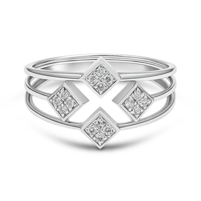0.15 CT, VS1 IGI Certified Lab Grown Diamond Geometric Ring in 92.5 Silver with Palladium (Silvadium) - Hallmarked | Modern Square Design By New Age Diamonds