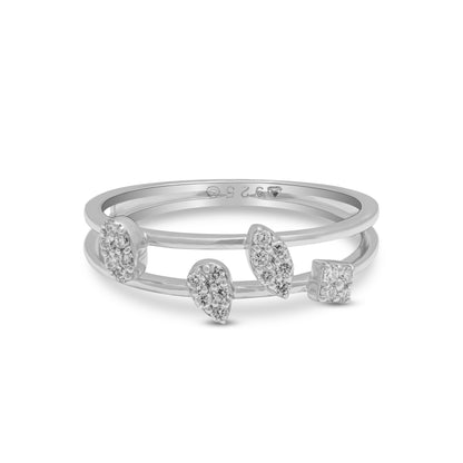 Lab Grown Diamond Ring in 92.5 Silver with Palladium  MultiShape Ring in 0.14 CT,VS1,Hallmarked & IGI Certified- Modern Minimalist Design for Girls/Women - Perfect for casual, workwear, everyday ring