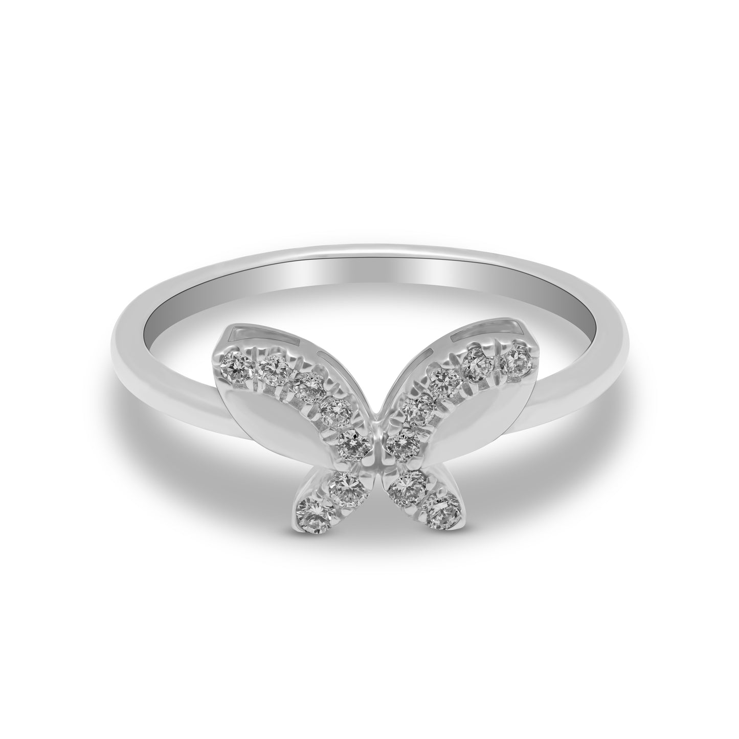 Lab Grown Diamond Ring in 925 Silver with Palladium 0.15 CT, VS1, IGI Certified Round Cut Modern Minimalist Butterfly Design for Girls and Women, Hallmarked & Gift-Ready