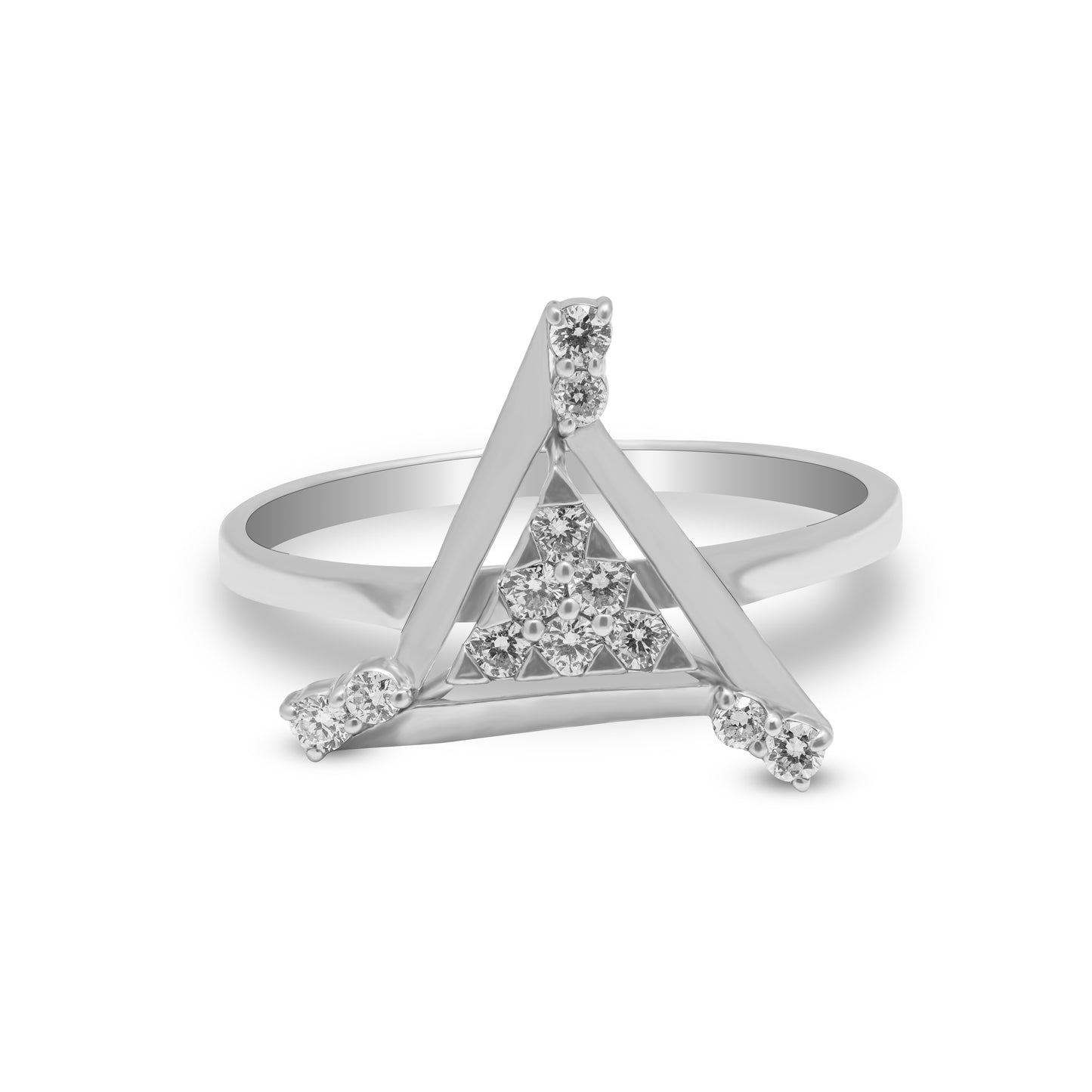 Lab Grown Diamond Geometric Triangle Ring in 925 Silver + Palladium (Silvadium), 0.19 CT, VS1 IGI Certified  Modern Minimalist Butterfly Design for Girls and Women, Hallmarked & Gift-Ready