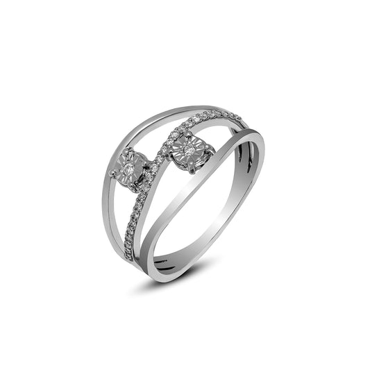 0.14 CT, VS1 Lab Grown Diamond Two-Stone Accent Design Ring in 92.5 Silver with Palladium (Silvadium) - IGI Certified, Hallmarked | Luxury Engagement, Wedding & Everyday Wear Jewelry