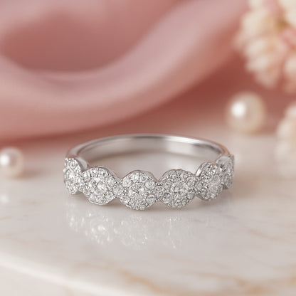 Lab Grown Diamond Cluster Ring in 92.5 Silver with Palldaium (Silvadium) 0.56 CT, IGI Certified – Multi-Stone Pave Setting Wedding, Anniversary & Engagement Jewelry for Women