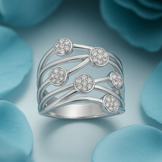 0.28 CT IGI Certified Round Cut Lab Grown Diamonds Ring in 92.5 Silver with Palladium (Silvadium) -   Multi-Row Statement Ring  for Women – Fine Jewelry Gift for Anniversary, Wedding, or Special Occasion