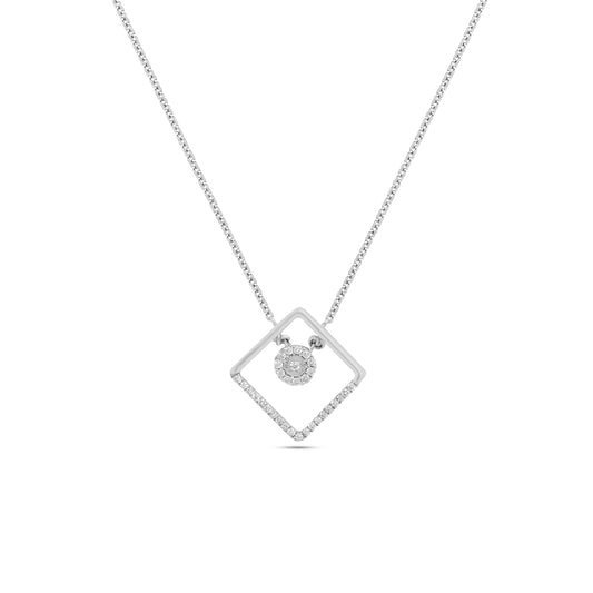 Floating Diamond Circle Pendant in Geometric Frame | 0.11 Ct | 2.8 g | 925 Silver & Palladium| IGI Certified & Hallmarked