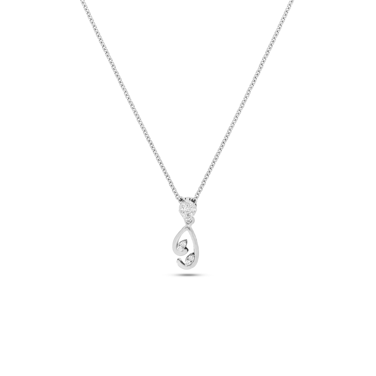 925 Silver & Palladium Tear-Drop Diamond Pendant Necklace | Elegant Floral Twist Design | 0.09 Ct | 2.49 g | IGI Certified & Hallmarked