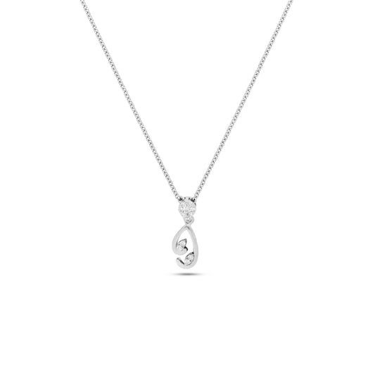 925 Silver & Palladium Tear-Drop Diamond Pendant Necklace | Elegant Floral Twist Design | 0.09 Ct | 2.49 g | IGI Certified & Hallmarked