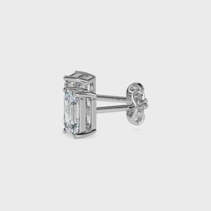 2 CT Lab Grown Emerald Cut Diamond Studs (1 CT Each) in 14K Gold, IGI Certified