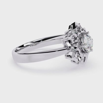 Celestial Bloom: 0.52ct Lab Grown Diamond Ring in 14k Gold with Intricate Heart Motif