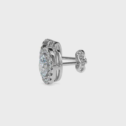 1.5 CT Lab Grown Oval Cut Diamond Halo Studs (1.50 CT Each) in 14K Gold, IGI Certified