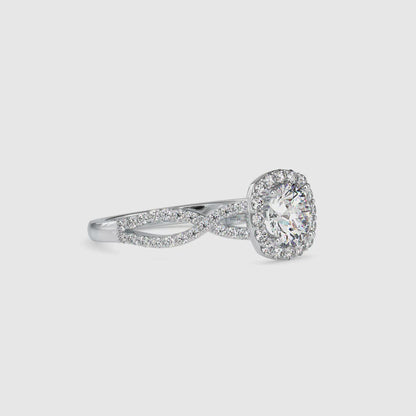 Lab Grown Diamonds with 1CT Center,0.52Ct Side Diamond(1.52 CT), Halo Engagement Ring in 14KT Gold – Twisted Band, IGI Certified & Customizable