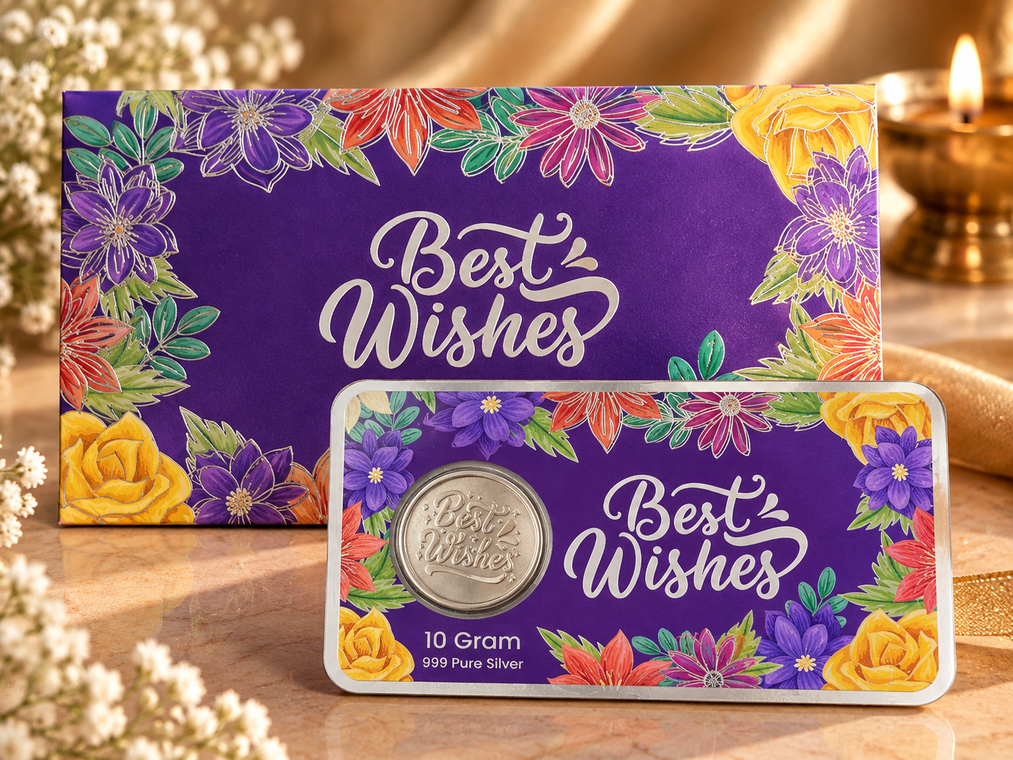 10 Gram 999 Pure Silver Best Wishes Coin | Premium Floral Gift Envelope